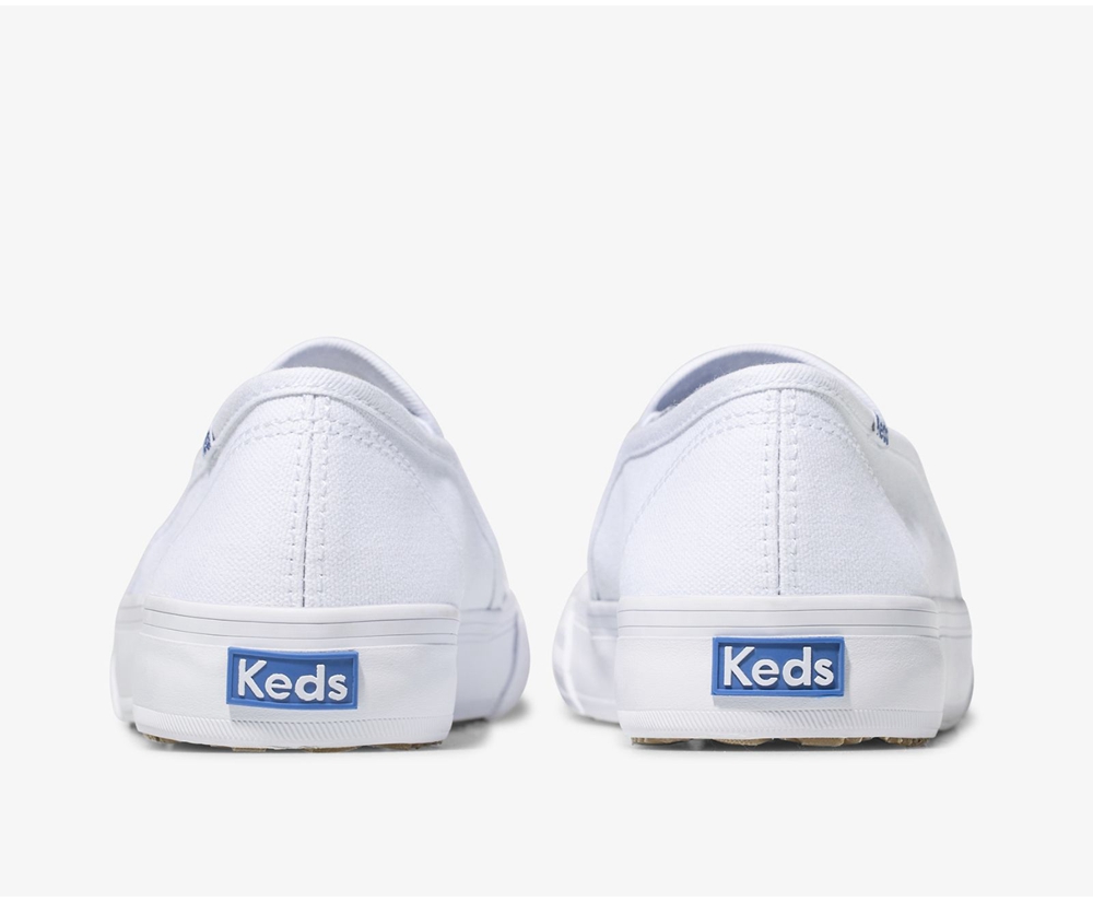 Keds Slip Ons White - Double Decker Canvas - Womens GRCMND-013